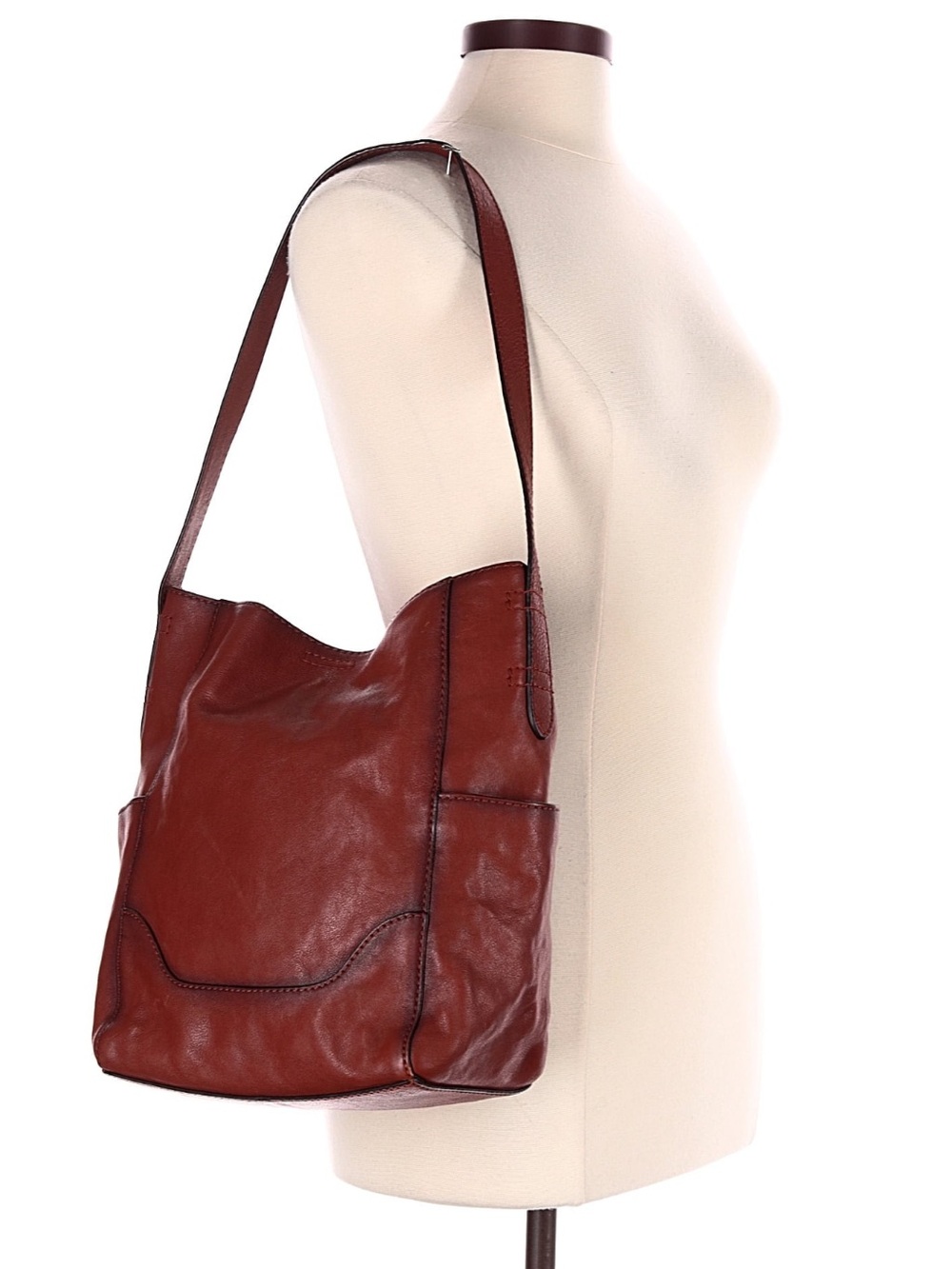 FRYE Leather Side Pocket Hobo Bag in Cognac